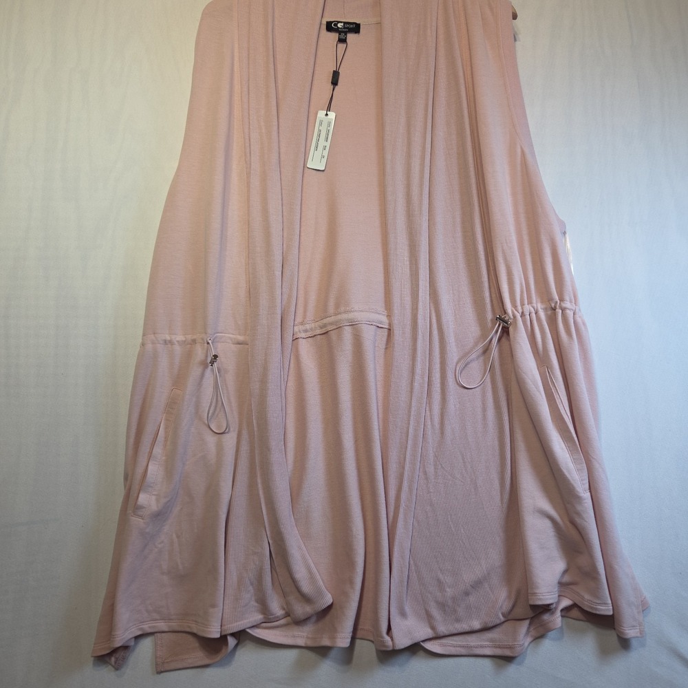 CG Sport Woman Cardigan 2X Pink Jasmine Open Front Drawstring Pockets NWT Plus
